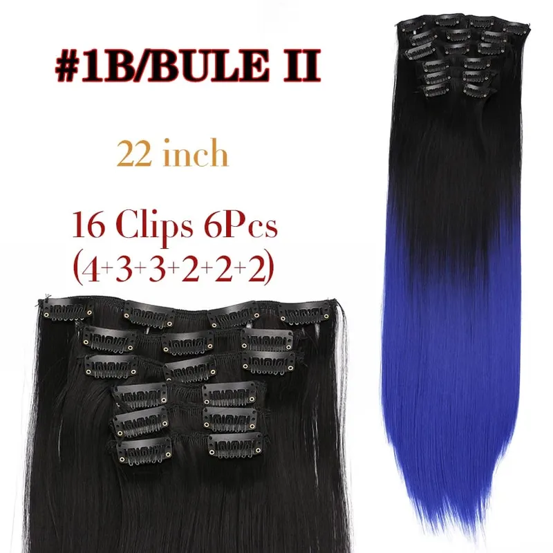 Black Clip In Extensions Straight 22" Long Synthetic Thick Clips On Hair Piece For Women 6Pcs/Set Curly Full Head Weddings Daily — image 24