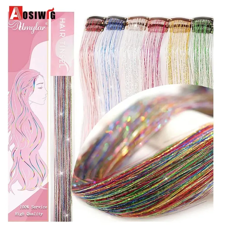 12Pcs/Pack Sparkle Blonde Hair Extensions Clip In Rainbow Shiny Sparkle Hair Tinsel Heat Resistant Sparkle Hair Extensions For W — image 6