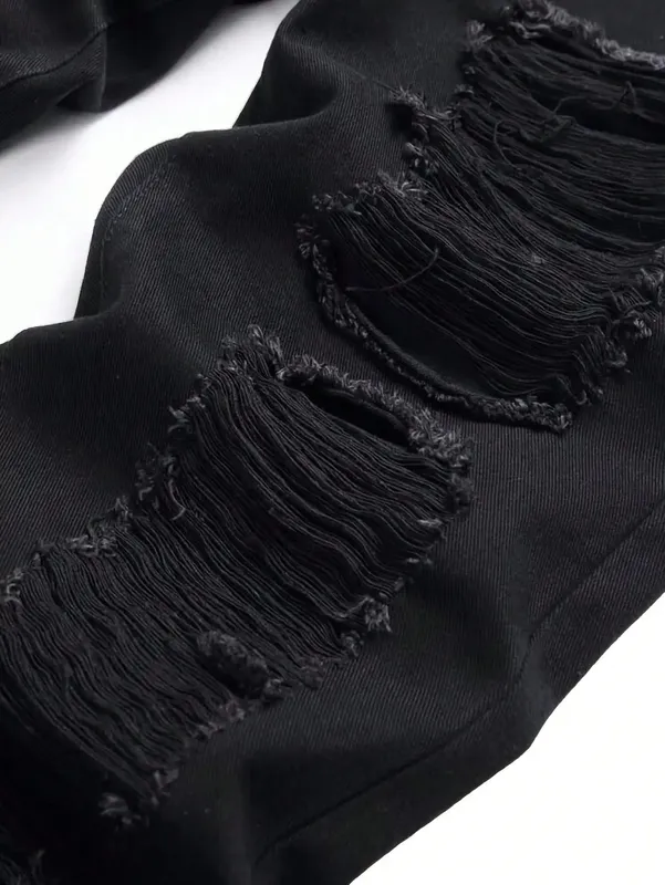 Single piece of trendy streetwear: straight-cut ripped denim jeans in black. — image 4