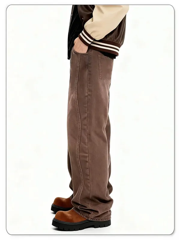 American Retro Men's Brown Casual Baggy Wide Leg Jeans Korean Cartoon Elephant Embroidery Loose Wide Leg Denim Pants Unisex — image 8