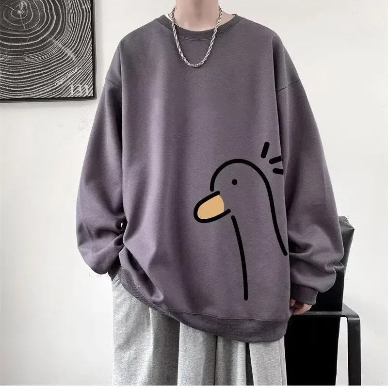 【M-8XL Sweatshirts】 Oversized tröja för män Mode löst gult ankatryck Långärmade parkläder — image 3