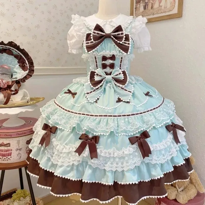 Y2K Sweet Lolita Jks Strap Dress Women Solid Ruffle Lace Bow Patchwork Kawaii Princess Ball Gown Knee-Length Elegant Party — image 2