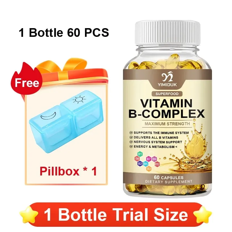 Vitamin B-Complex Capsules with Vitamin B12 & Biotin Support Nervous Bones Brain & Heart Health Metabolism Immune Energy
