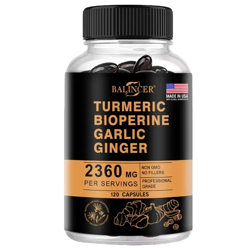 Suplemento de cúrcuma e gengibre com piperina 2360 mg com alho Conforto Suplemento nutricional digestivo e imunológico sem cálcio e glúten — image 8