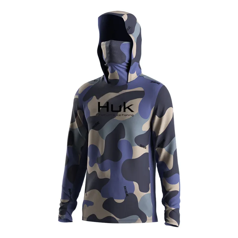 Camisa de pesca moletom com capuz para pesca uv roupas com capuz camisa de pesca roupas masculinas com capuz topo azul-verde — image 6