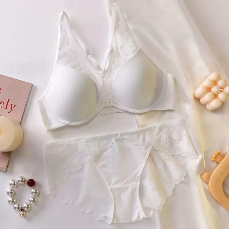 Seamless Front Buckle Halter Bra Soft Underwire Thin Summer Push Up Small Bust Minimizer Big Chest Sexy Back Lingerie 32-38 Set — image 11