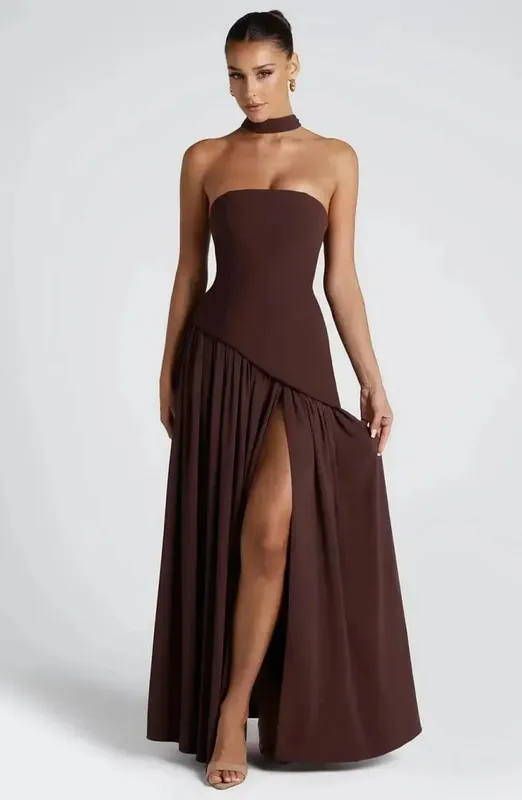 Solid Gesplitst Lint Maxi Jurk Vrouwen Elegante Strapless Mouwloze Slit Lange Jurken 2025 Nieuwe Zomer Vakantie Party Lady Vestidos — image 8