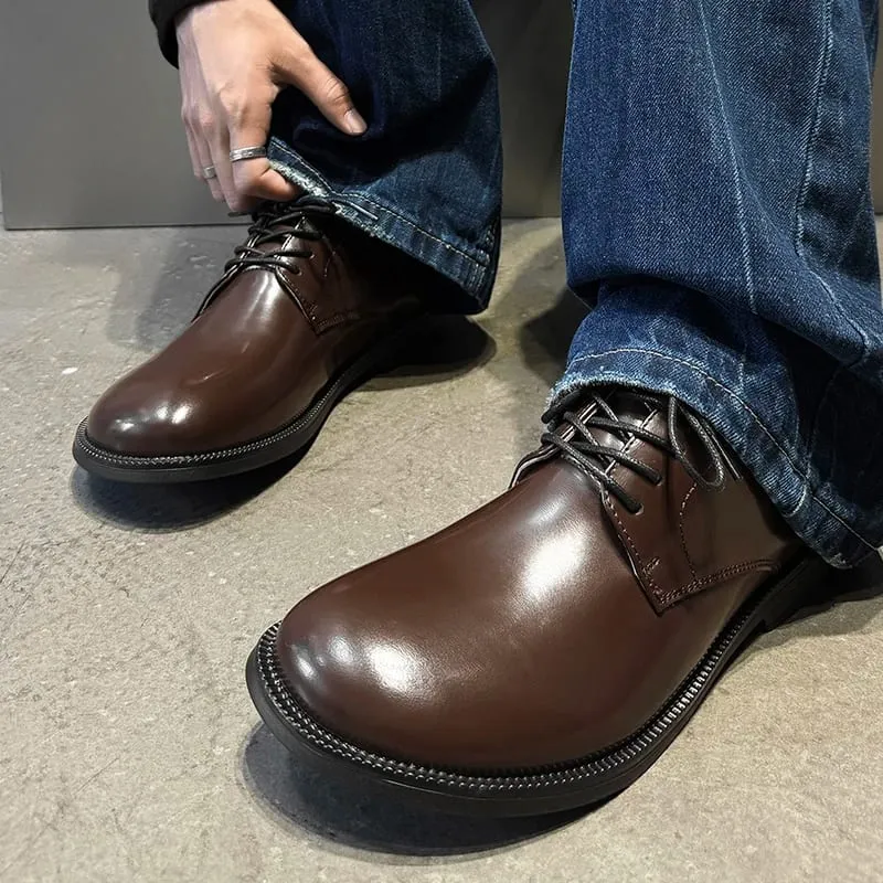 Zapatos Derby con Cordones y Punta Redonda para Hombres, Zapatos Retro Simples Antideslizantes, Transpirables, cómodos y a la Moda — image 3