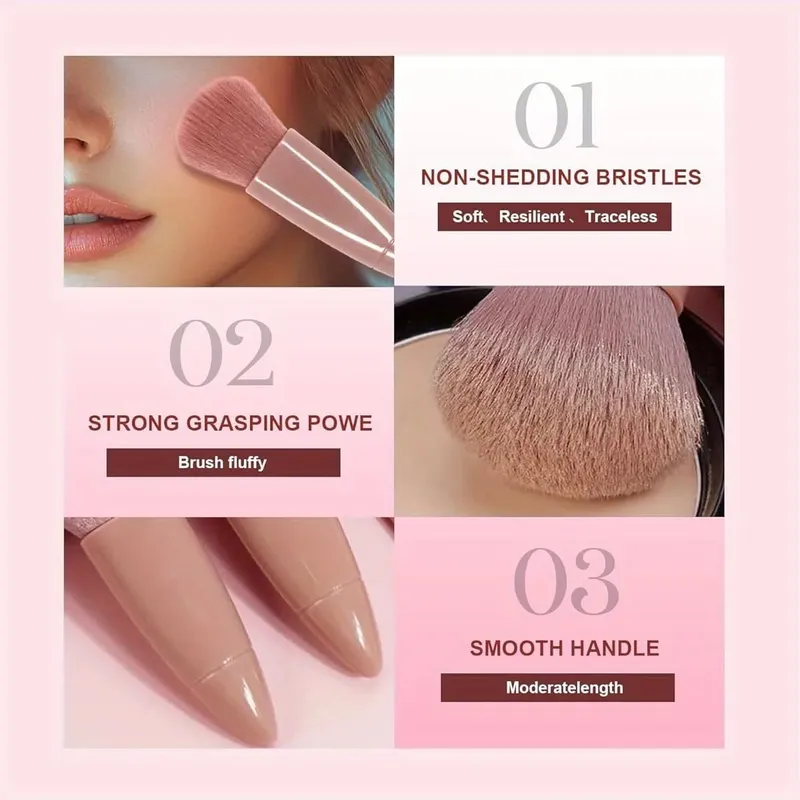 Mini 5-Piece Portable Makeup Brush Set With Mirror - Makeup Brush Travel Set Eyeshadow Brush Tool — image 4