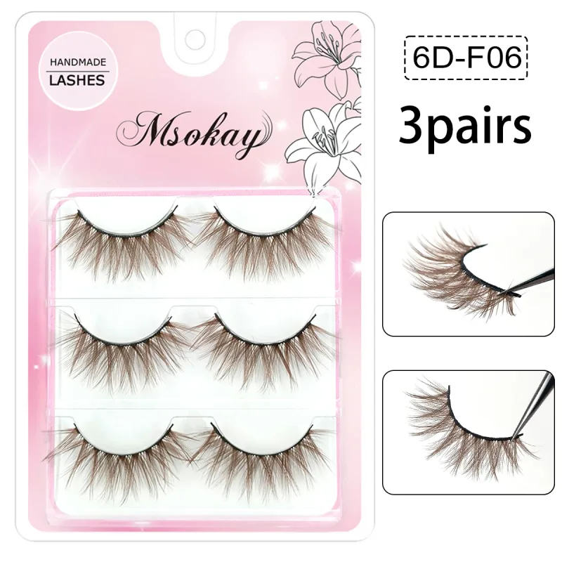 3 Pairs Rainbow Colored Eyelashes Brown Cosplay False Eyelashes Blonde Makeup Eye Lashes Colorful Blue Halloween Vegan Cilias — image 9