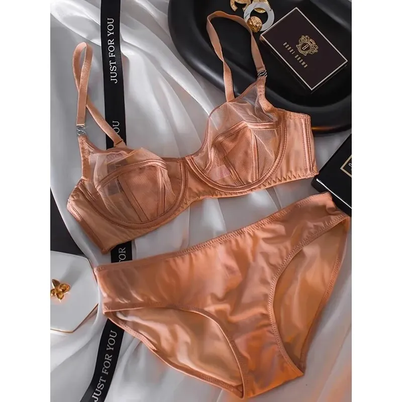 Sexy French Ultra Thin Lace Bra Panties Set Big Breast Minimizer Push‑Up Anti Sagging Women Fashion Lingerie Brassiere Underwear