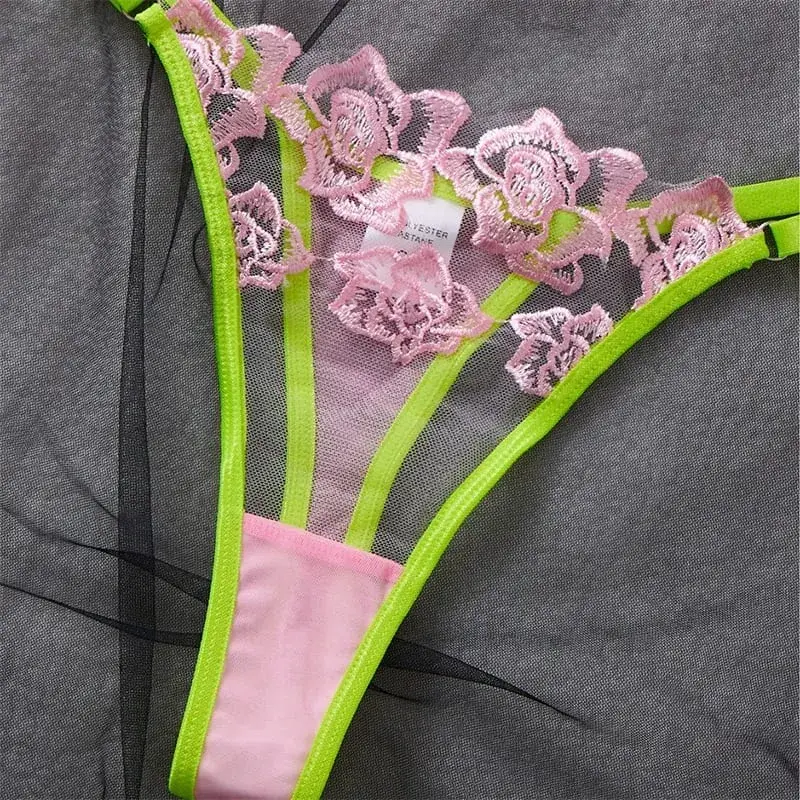 Women Lingerie Thong Outfit Sexy Transparent Mesh Bra Delicate Floral Lace Sheer Elegant Fashion Apparel Daily Ladies Underwear — image 3