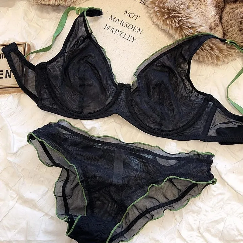 Minimizer Bra Plus Size Underwire French Style Triangle Cup Push Up Sexy Mesh Lingerie Set Support 32-40 MOYISU Sexy Bra Set BC — image 5