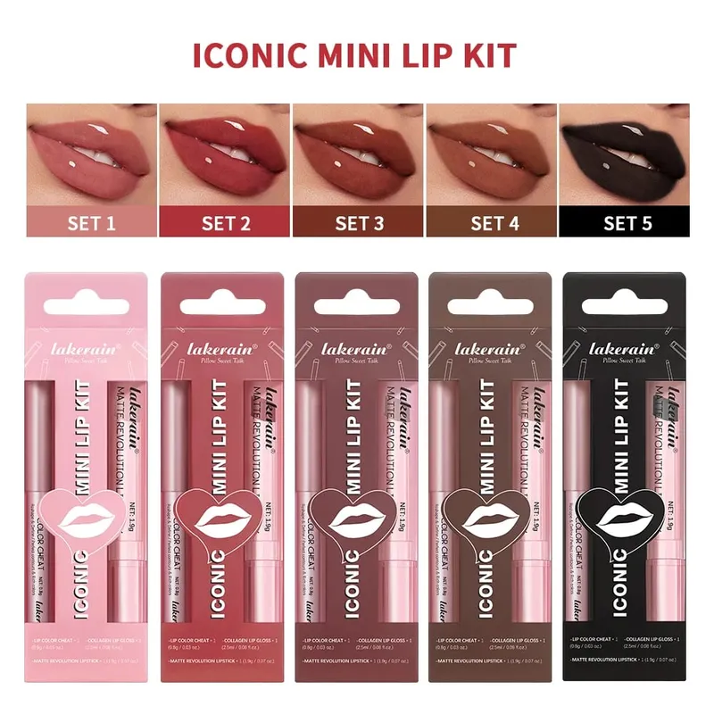 5 Color Lip Liner + LIPSTICK Set and Lip Stain Easy Coloring Matte Lip Kit Lipstick Long Lasting Red Lipstick Lip Makeup Set