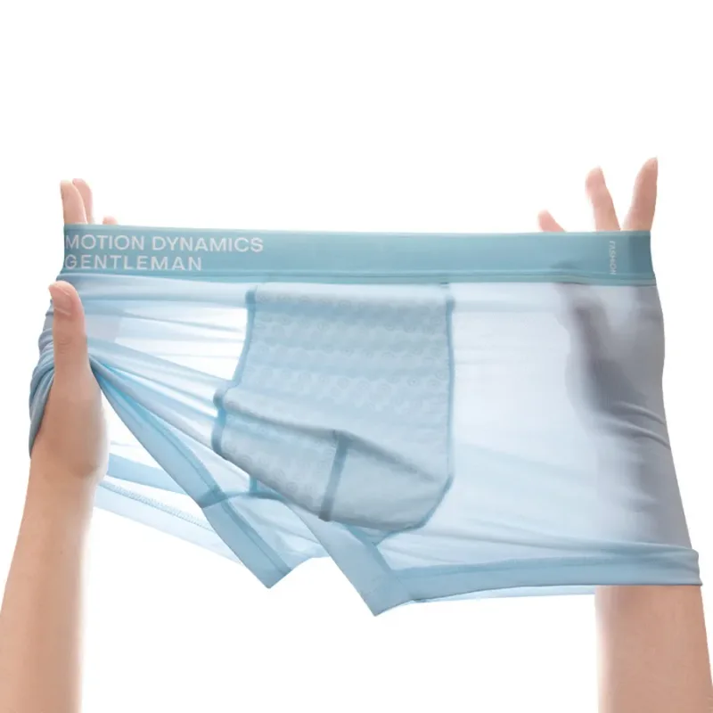 3-Pack Summer Ice Silk Men's Boxer Briefs, Ultra-Cool Smooth Solid Color Underwear, Motion Dynamics Letter Elastic Waistband — image 2