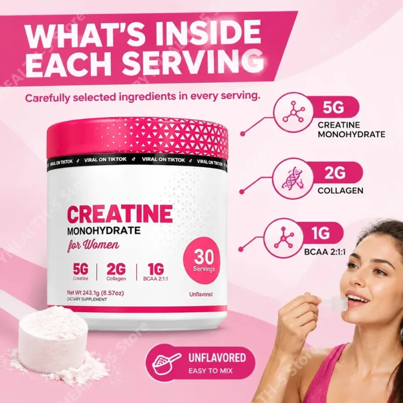 Creatine Monohydrate Powder with Hydrolyzed Collagen Support Workout Performance Muscle Recovery & Energy Levels Sugar‑Free 240g — image 2