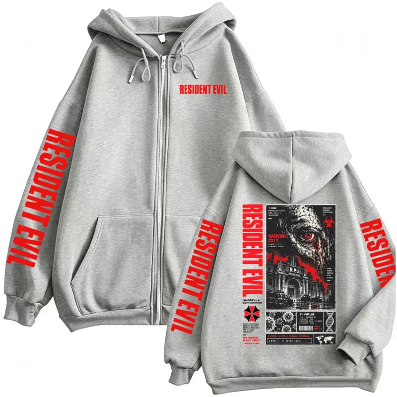 Vintage residente mal t-vírus horror jogos zip up hoodies homens mulheres harajuku gótico moda jaqueta camisolas casacos streetwear — image 6