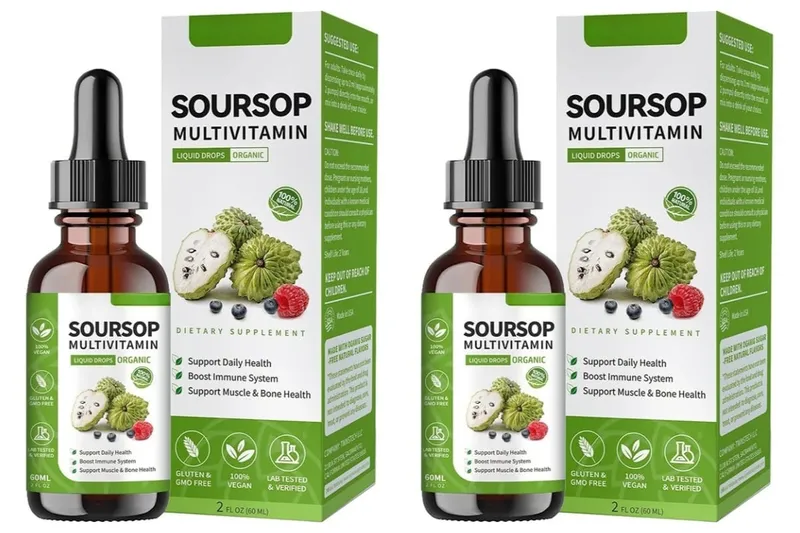 Suplemento à base de plantas de extrato de ervas em gotas líquidas de graviola com mistura de frutas e folhas de graviola, fórmula diária de bem-estar vegano — image 8