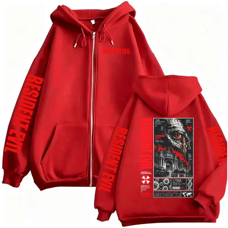 Vintage residente mal t-vírus horror jogos zip up hoodies homens mulheres harajuku gótico moda jaqueta camisolas casacos streetwear — image 9
