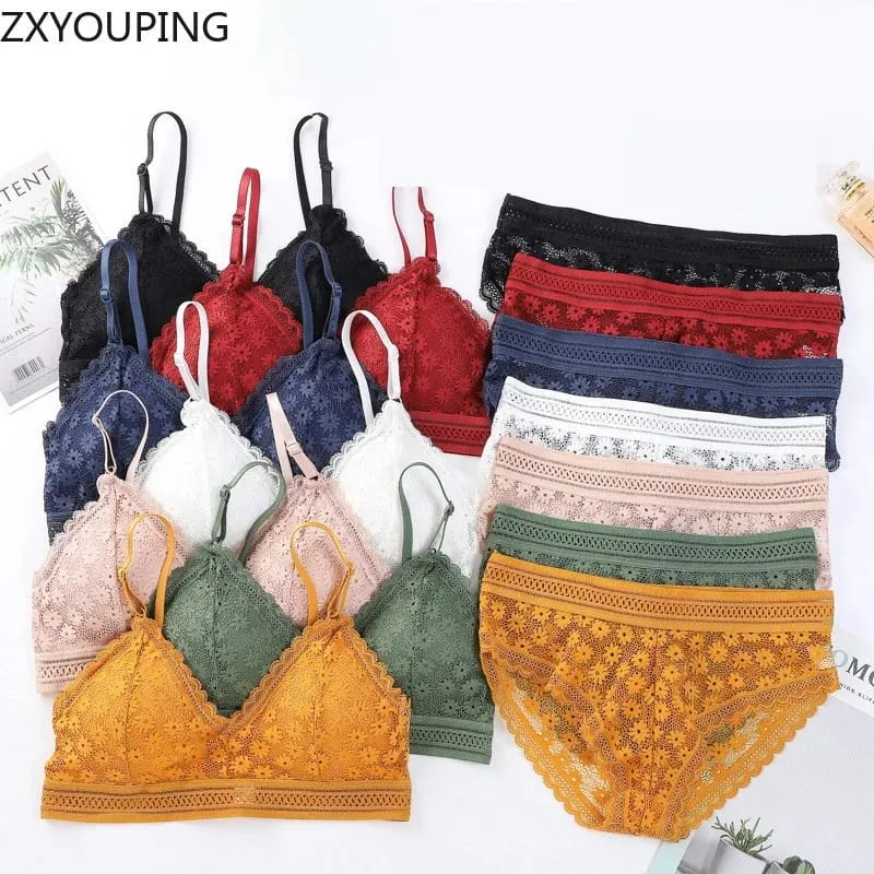 3 Piece Set Bra Sexy Lace Beauty Back Suit Underwear Magtipon ng Seamless Pambabaeng Kasuotang Panty Kumportableng Lingerie — image 2