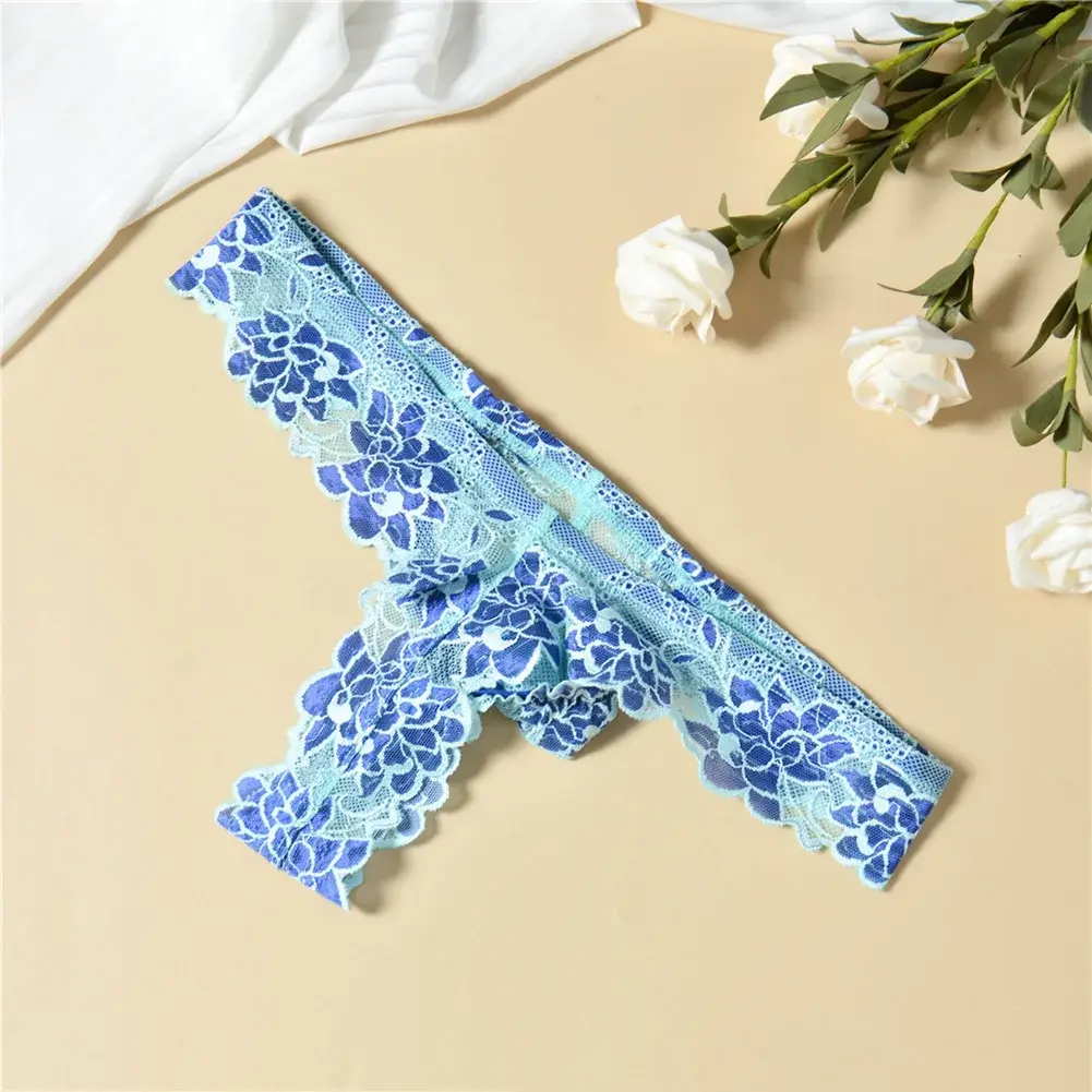 Men Floral Lace Thong Low Rise Elastic Waist G‑String Breathable See‑Through Floral Print Male Underwear Sexy Lingerie Panties — image 19