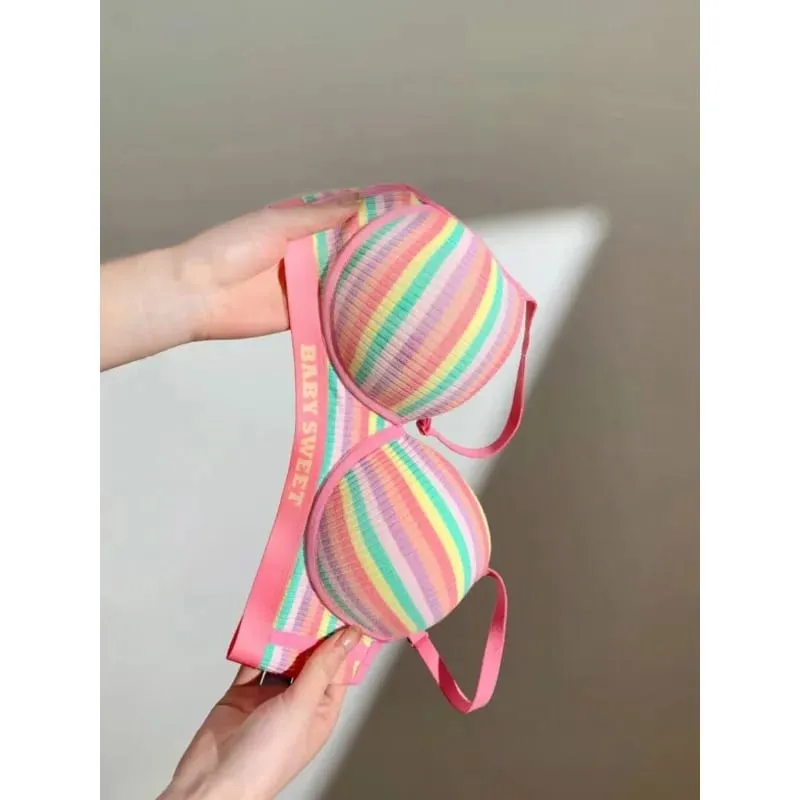 Seamless Bra Set for Women Rainbow Striped Shaping Bralette Lifting & Anti-Sagging Lingerie Small Bust Fit S-XL — image 1