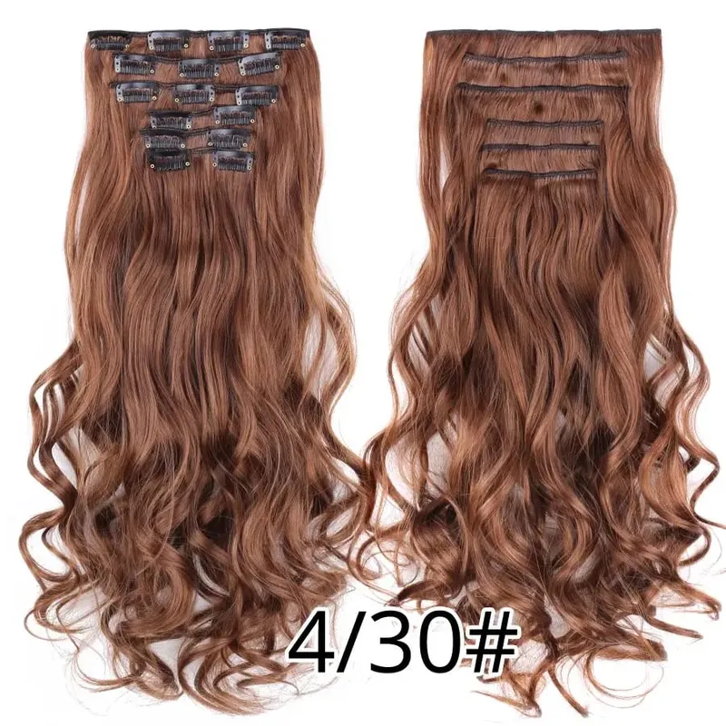 Black Clip In Extensions Straight 22" Long Synthetic Thick Clips On Hair Piece For Women 6Pcs/Set Curly Full Head Weddings Daily — image 39