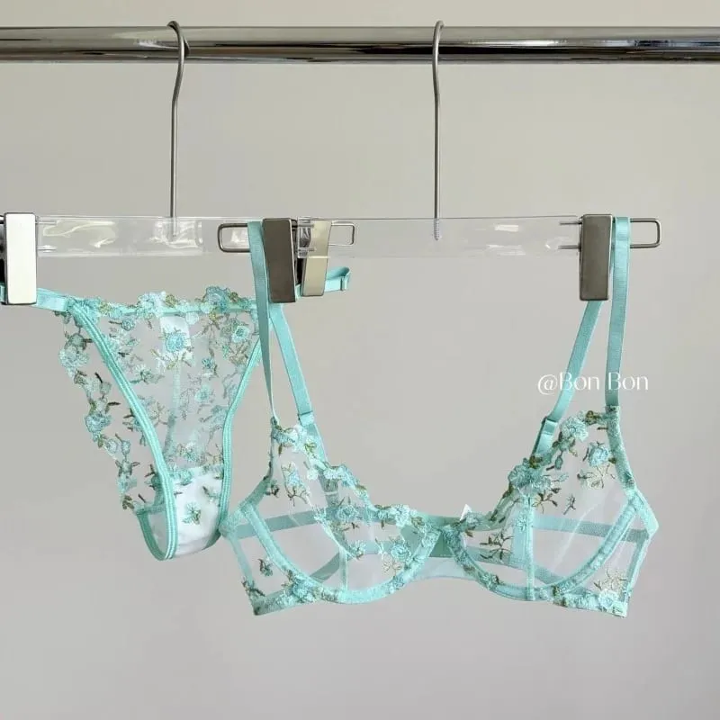 Sexy French Lingerie Set Floral Embroidery Sheer Mesh Bra with Soft Underwire Comfort Support for Large Bust CA S-XL MOYISU Bras — image 1