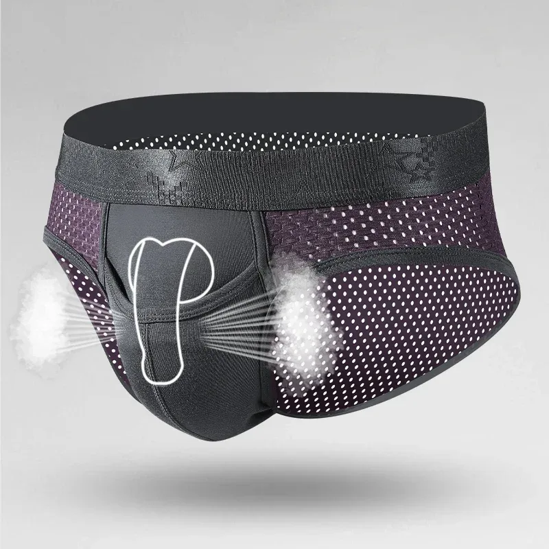 Calcinha de separação de bala masculina sexy u-convexo cuecas veia gelo seda escrotal aro esperma cordão shorts cabeças varicosas — image 5