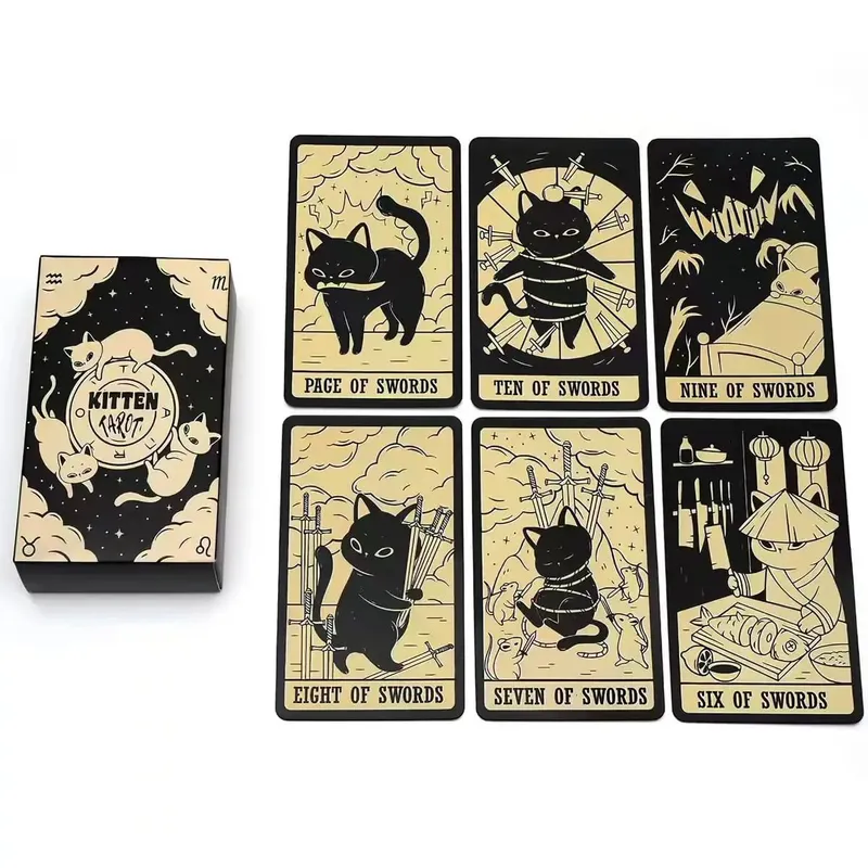 Kitten Tarot Cards 78PCS Black Cat Deck Oracle Divination Witchcraft Cute Animal Tarot For Beginners Spirituality Board Game Gif — image 6
