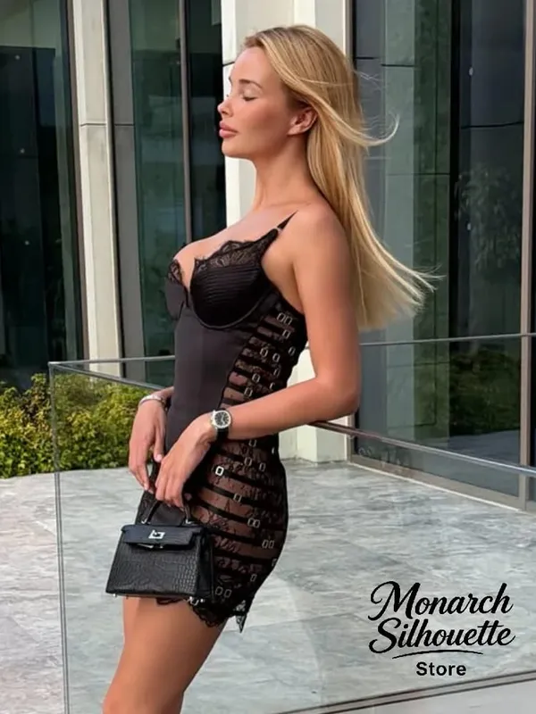 Sexy cetim renda retalhos vestido feminino chique sem mangas ver através de vestidos curtos estilingue 2026 senhora moda festa clube roupas novo — image 7