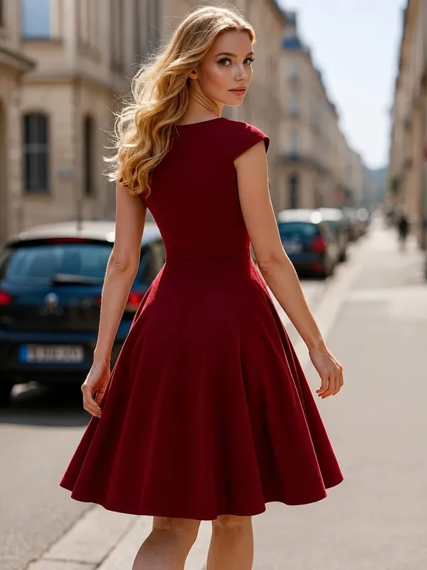 Pambabaeng Elegant Round Neck Summer Short Sleeve Solid A-Line Hanggang Tuhod na Dress High Waist Swagger Party na Kaswal na Pag-alis ng Kasal — image 3