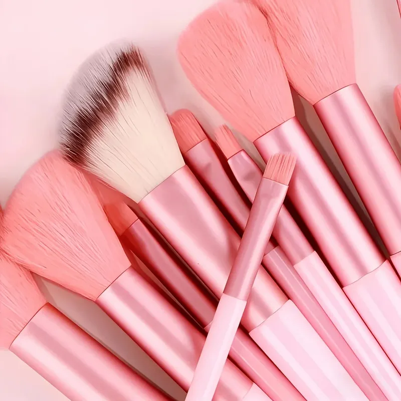 17 Pcs Makeup Brush Set with Sponge - Soft Fluffy Pink Kabuki Brushes for Foundation Powder & Eyeshadow | Beauty Kit — image 3