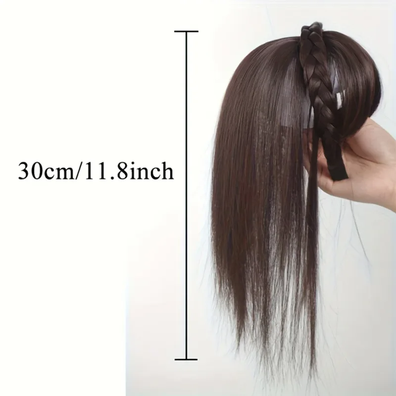 Natural Look Synthetic Straight Hair Extensions - Chic Braided Headband with Clip-In Hair Topper & Bangs for Women — image 3