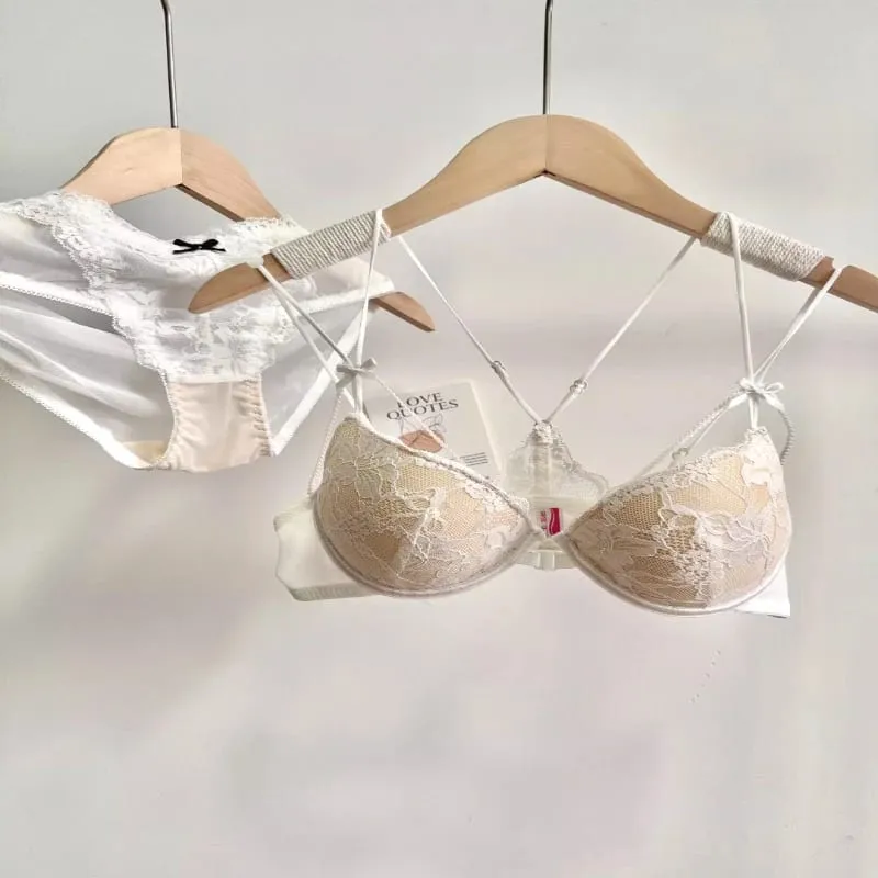 Ladies Front Fastening Lace Lingerie Set Wirefree Push Up Bra Thinly Lined Delicate Straps Comfort Sexy Everyday Underwear Set — image 5