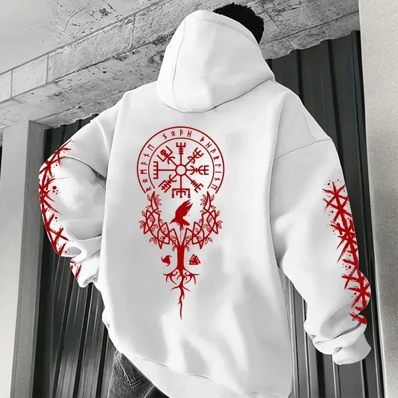 Winter and Autumn Edition Viking Nordic Runes Printed Men's Large-Sized Hooded Sweatshirt para sa Street Casual Wear — image 4