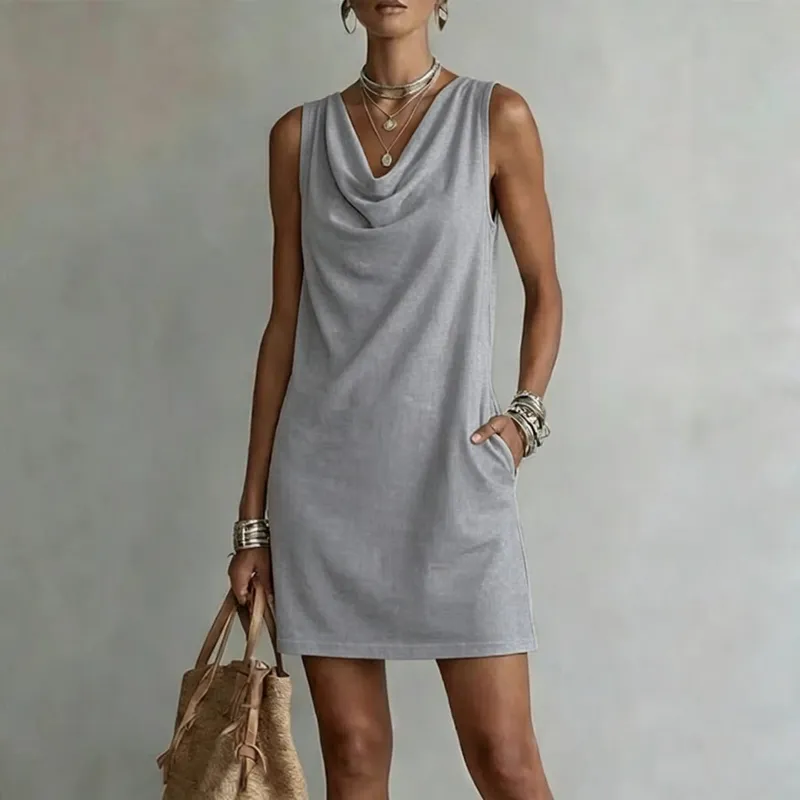2026 Sundress Sexy Sleeveless Mini Dress Women Summer O-Neck Pockets Short Dresses For Women Elegant Beach Holiday Dress Boho — image 7