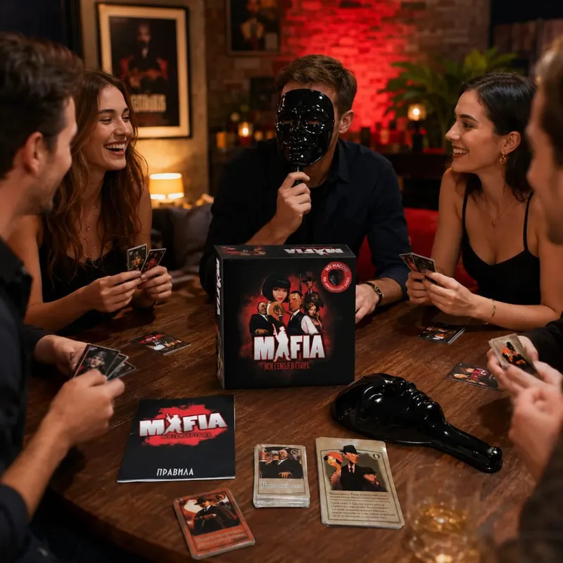 Mafia Board Game Set Strategy Deduction Party Card Game with Mask and Cards for Family Game Night Russian Version — image 6