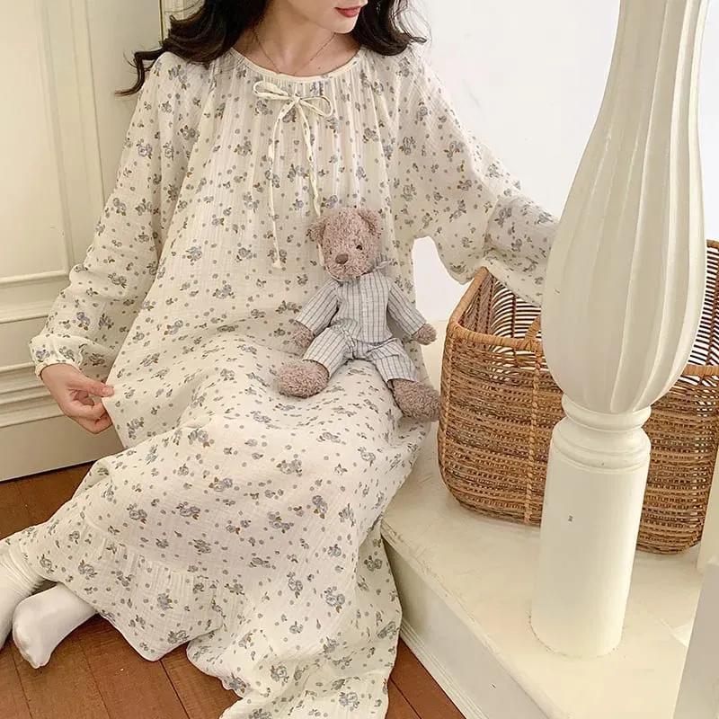 Musselina 100% algodão gaze para mulheres vestido de manga longa botão acima impressão moda casual chique oversized solto feminino vestidos mujer — image 11