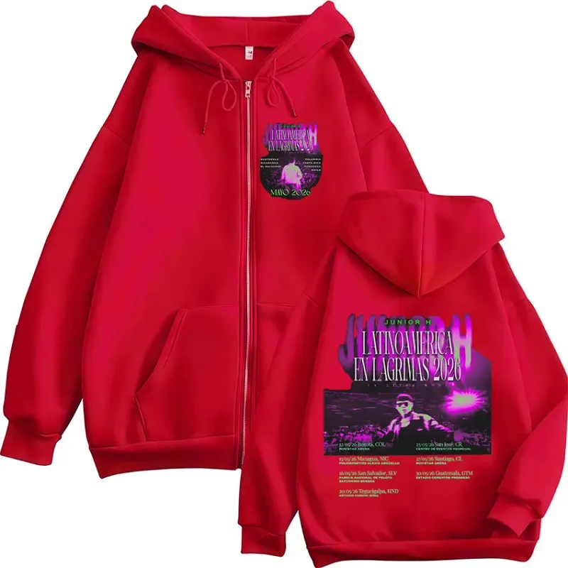 Junior H Latinoamerica En Lagrimas Tour 2026 Zipper Hoodies Men's Women Fashion Casual Zip Up Sweatshirts Pullovers Streetwear — image 4