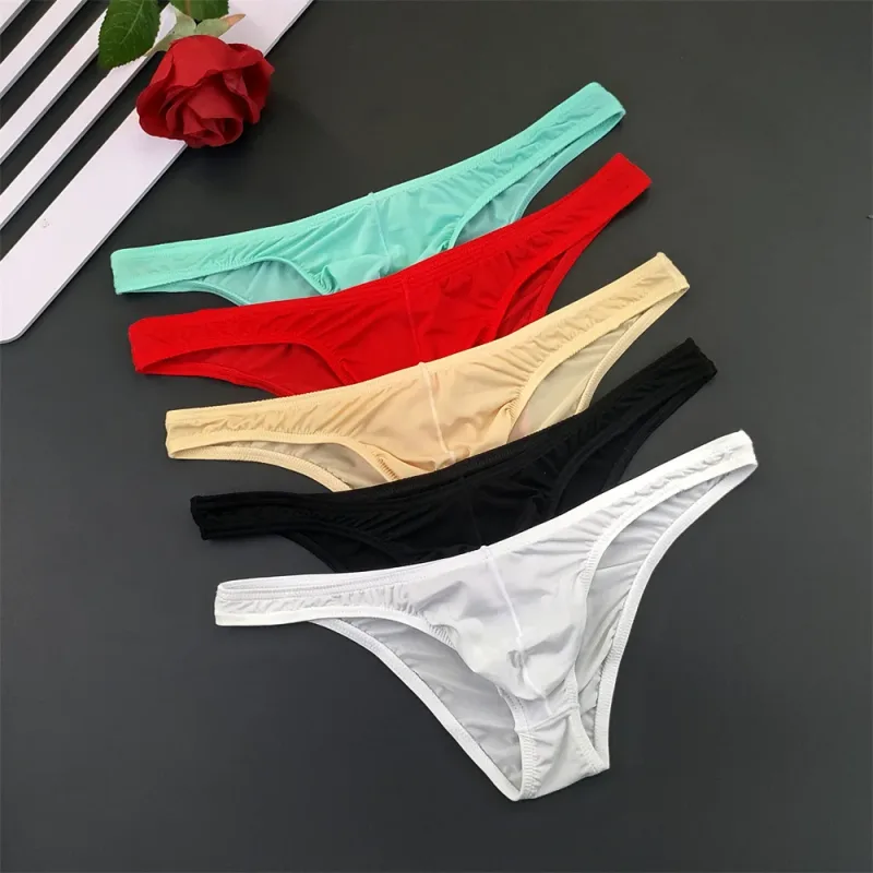 5Pcs New Youth Men's Ice Silk Brief U Pouch Underwear Low Waist Ultra Thin Transparent Underpants Sexy Plus Size Male Panties — image 18