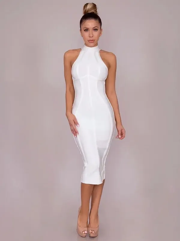 Sexy verão elegante vestido elástico branco sólido esticado império bodycon vestido 2024 moda feminina vestido de festa xl atacado — image 6