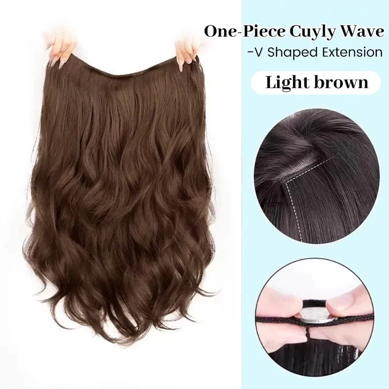 20Inch Synthetic Long Curly Wavy Layered V-Shaped Clip-in Hair Extension 4 Clip Heat Resistant Hairpiece para sa mga Babaeng Pang-araw-araw na Party — image 8