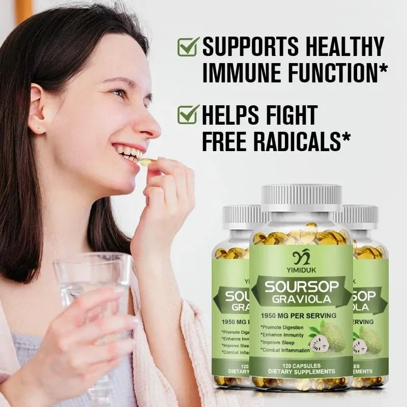 Sinusuportahan ng Soursop Graviola 1950mg Capsules ang Healthy Immune System Digestion Mas mahusay na pagtulog at Natural na Antioxidant Activity — image 4