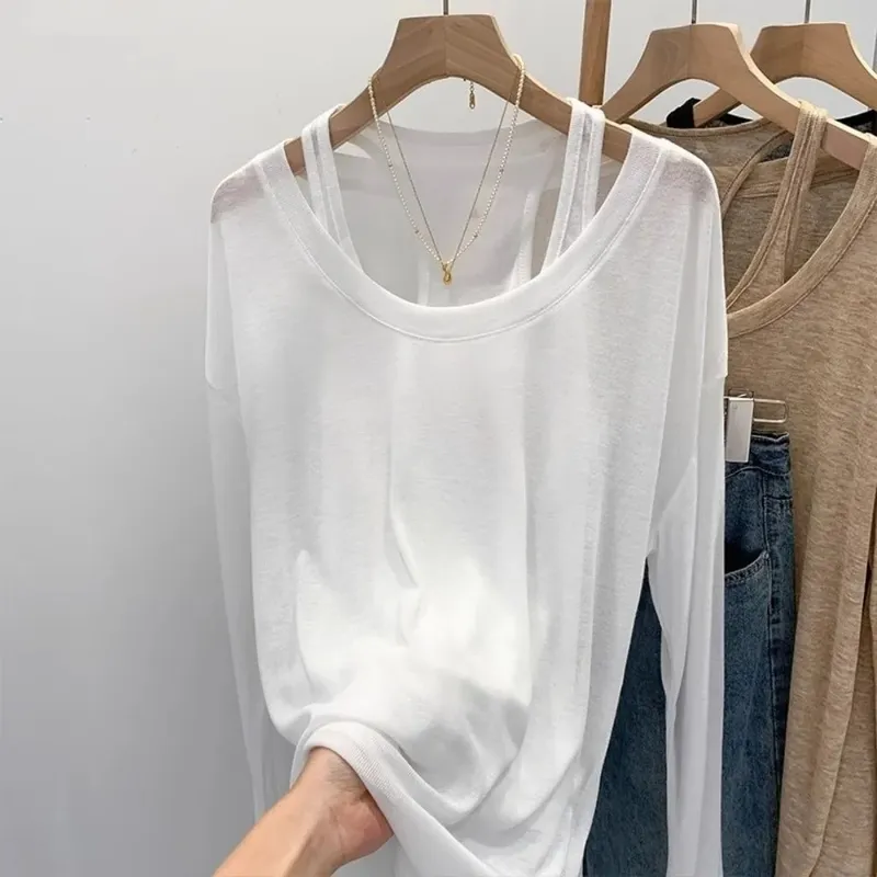 New Loose Fit Long Sleeve Tops Set Casual Sun Protective Two Piece Set Thin Sun Protection Cover Up Women