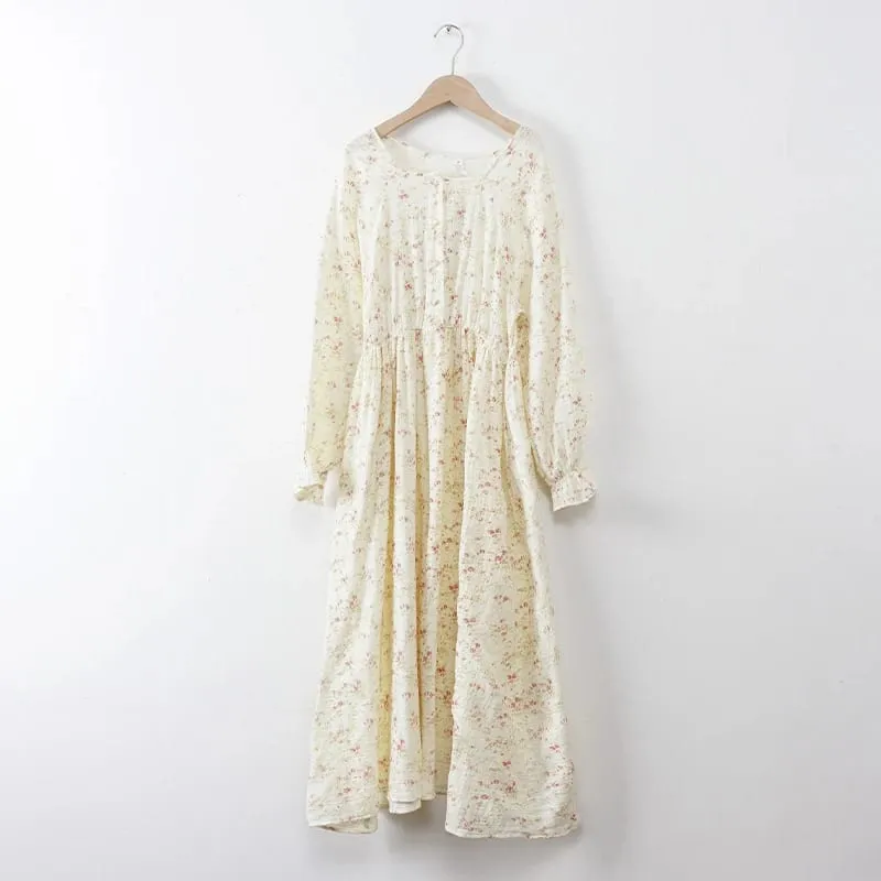 Musselina 100% algodão gaze para mulheres vestido de manga longa botão acima impressão moda casual chique oversized solto feminino vestidos mujer
