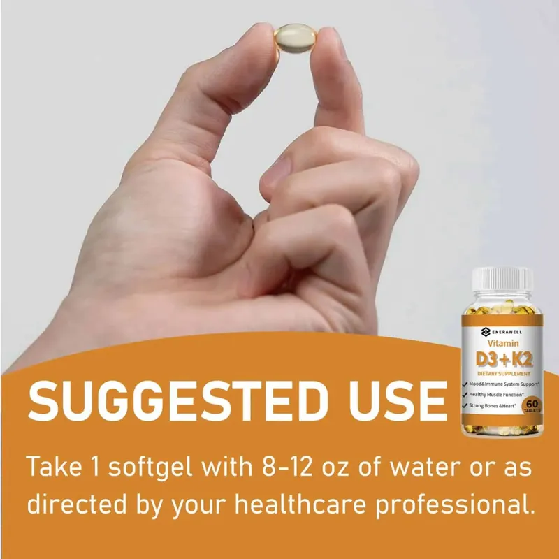 Vitamin D3 K2 Capsule - 20 000 IU Vitamin D3 Supports Bone & Teeth Health Calcium Metabolism Daily Body Wellness Supplement — image 2