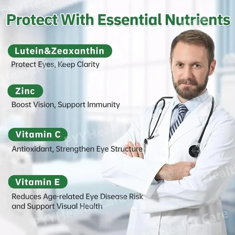 Cápsulas de vitaminas para os olhos de luteína com zeaxantina zinco suplemento nutricional diário para os olhos suporte para a saúde dos olhos para adultos garrafa de 90 contagens — image 4