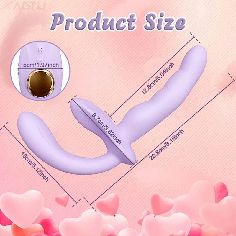 APP Strapless Strap-On G-Spot Dildo Vibrator Realistic Double-Ended Vibrating Butt Plug Anal Sex Toys for Women Lesbians Couples — image 5