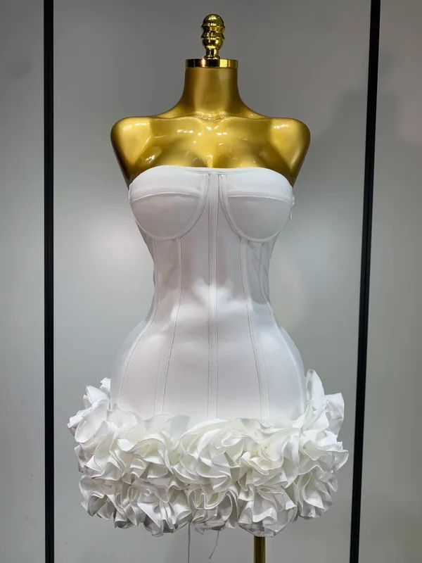 Women Sexy Strapless Flower Prom Gown Mini Dress Celebrity Red Carpet Fashion Evening Party Celebrate Birthday Club Dresses — image 2